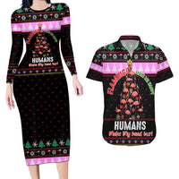 Flamingo Make Me Happy Christmas Couples Matching Long Sleeve Bodycon Dress and Hawaiian Shirt Funny Xmas Holiday Patterns - Wonder Print Shop