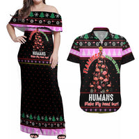 Flamingo Make Me Happy Christmas Couples Matching Off Shoulder Maxi Dress and Hawaiian Shirt Funny Xmas Holiday Patterns - Wonder Print Shop