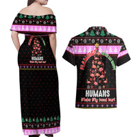 Flamingo Make Me Happy Christmas Couples Matching Off Shoulder Maxi Dress and Hawaiian Shirt Funny Xmas Holiday Patterns - Wonder Print Shop