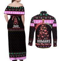 Flamingo Make Me Happy Christmas Couples Matching Off Shoulder Maxi Dress and Long Sleeve Button Shirt Funny Xmas Holiday Patterns - Wonder Print Shop