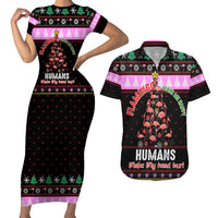 Flamingo Make Me Happy Christmas Couples Matching Short Sleeve Bodycon Dress and Hawaiian Shirt Funny Xmas Holiday Patterns - Wonder Print Shop