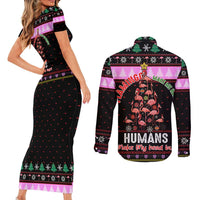 Flamingo Make Me Happy Christmas Couples Matching Short Sleeve Bodycon Dress and Long Sleeve Button Shirt Funny Xmas Holiday Patterns - Wonder Print Shop