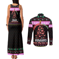 Flamingo Make Me Happy Christmas Couples Matching Tank Maxi Dress and Long Sleeve Button Shirt Funny Xmas Holiday Patterns - Wonder Print Shop