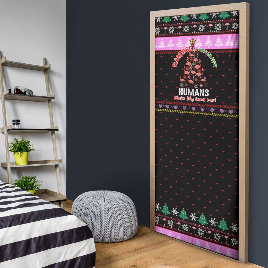 Flamingo Make Me Happy Christmas Door Cover Funny Xmas Holiday Patterns - Wonder Print Shop