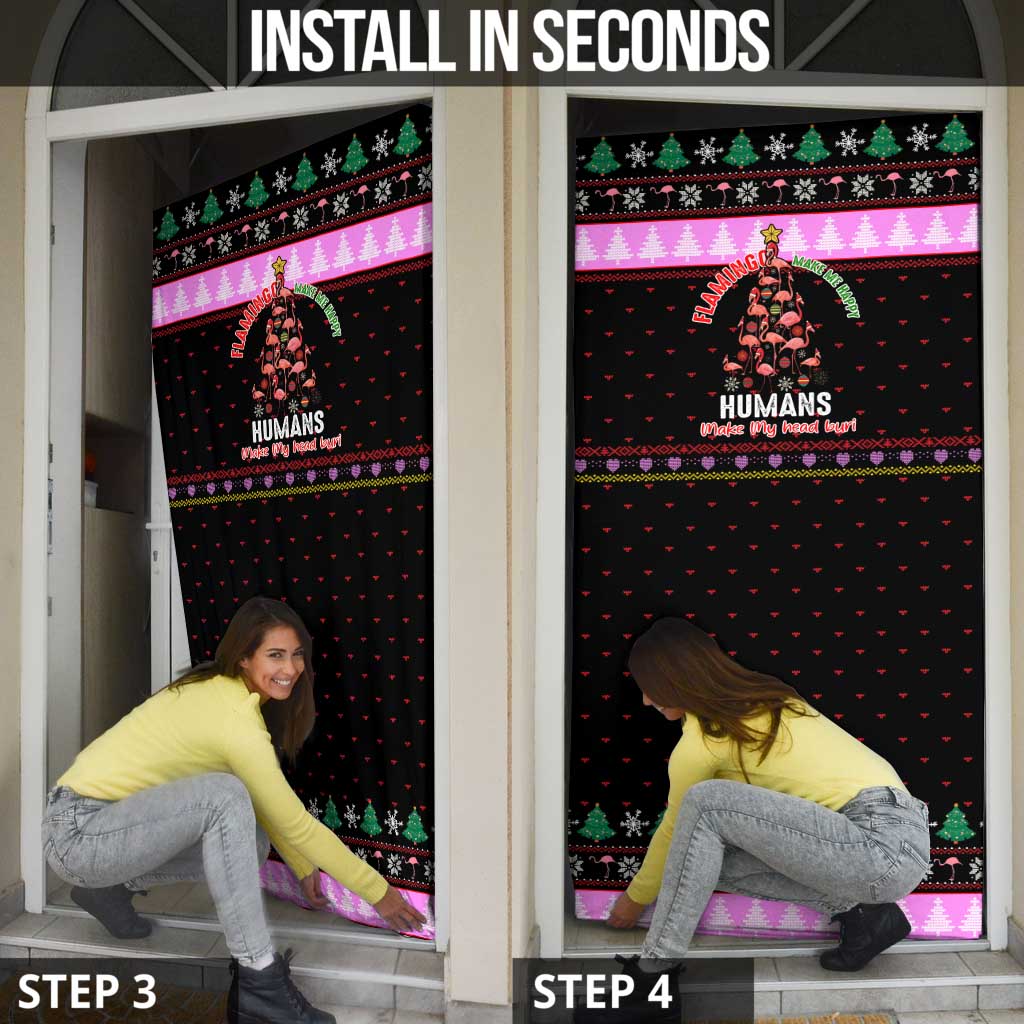 Flamingo Make Me Happy Christmas Door Cover Funny Xmas Holiday Patterns - Wonder Print Shop