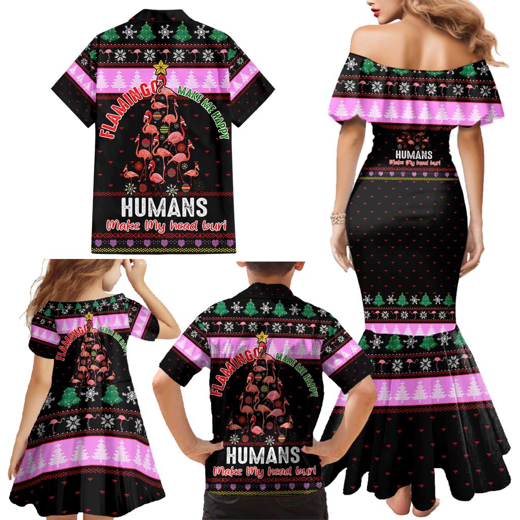 Flamingo Make Me Happy Christmas Family Matching Mermaid Dress and Hawaiian Shirt Funny Xmas Holiday Patterns - Wonder Print Shop