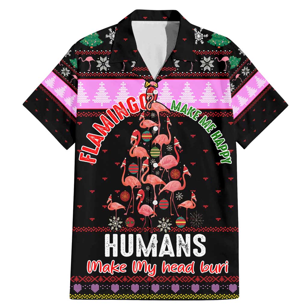 Flamingo Make Me Happy Christmas Family Matching Mermaid Dress and Hawaiian Shirt Funny Xmas Holiday Patterns - Wonder Print Shop