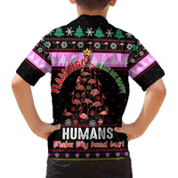 Flamingo Make Me Happy Christmas Family Matching Off The Shoulder Long Sleeve Dress and Hawaiian Shirt Funny Xmas Holiday Patterns - Wonder Print Shop
