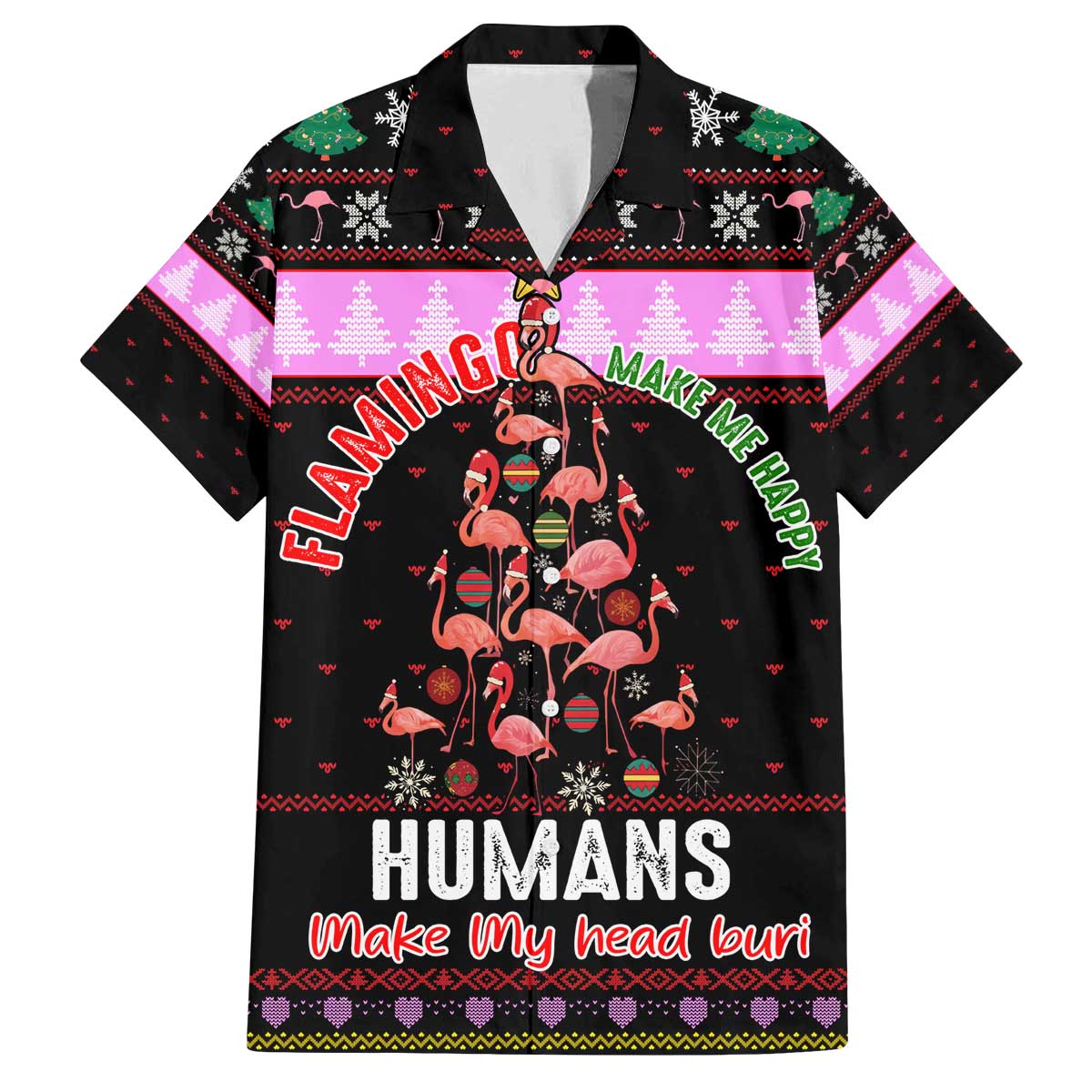 Flamingo Make Me Happy Christmas Family Matching Off The Shoulder Long Sleeve Dress and Hawaiian Shirt Funny Xmas Holiday Patterns - Wonder Print Shop