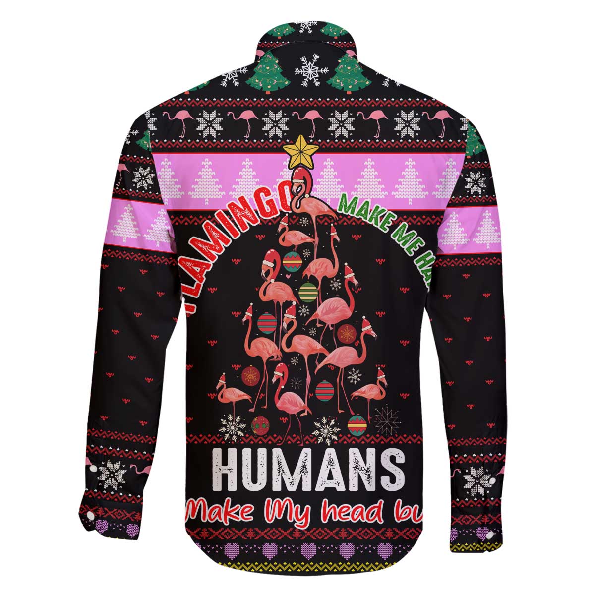 Flamingo Make Me Happy Christmas Family Matching Off The Shoulder Long Sleeve Dress and Hawaiian Shirt Funny Xmas Holiday Patterns - Wonder Print Shop