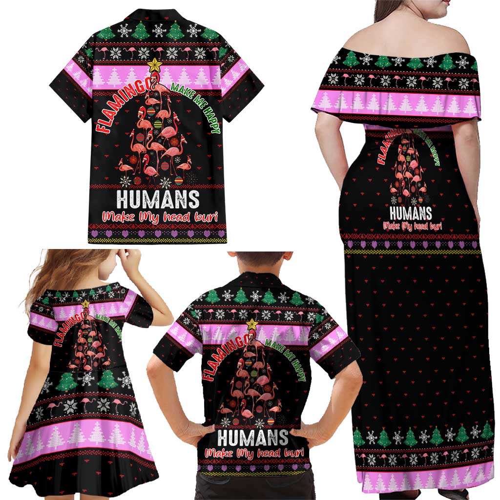 Flamingo Make Me Happy Christmas Family Matching Off Shoulder Maxi Dress and Hawaiian Shirt Funny Xmas Holiday Patterns - Wonder Print Shop