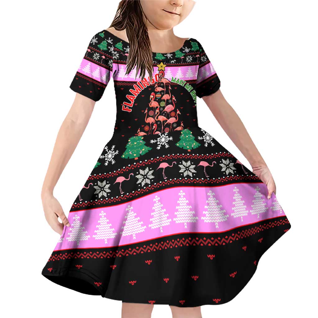 Flamingo Make Me Happy Christmas Family Matching Off Shoulder Short Dress and Hawaiian Shirt Funny Xmas Holiday Patterns - Wonder Print Shop