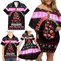 Flamingo Make Me Happy Christmas Family Matching Off Shoulder Short Dress and Hawaiian Shirt Funny Xmas Holiday Patterns - Wonder Print Shop