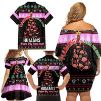 Flamingo Make Me Happy Christmas Family Matching Off Shoulder Short Dress and Hawaiian Shirt Funny Xmas Holiday Patterns - Wonder Print Shop