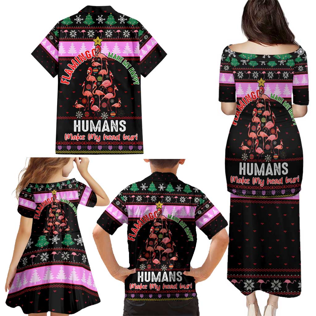 Flamingo Make Me Happy Christmas Family Matching Puletasi and Hawaiian Shirt Funny Xmas Holiday Patterns - Wonder Print Shop