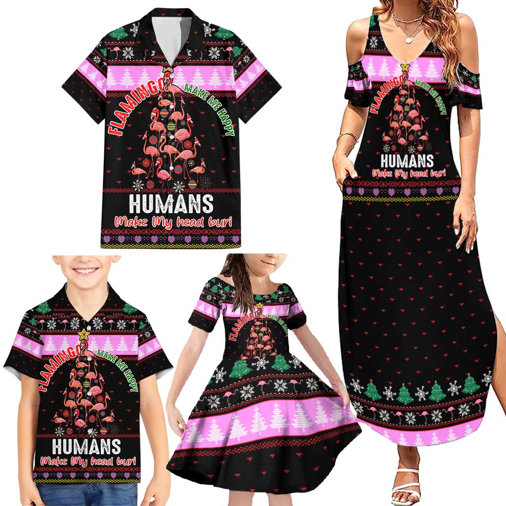 Flamingo Make Me Happy Christmas Family Matching Summer Maxi Dress and Hawaiian Shirt Funny Xmas Holiday Patterns - Wonder Print Shop