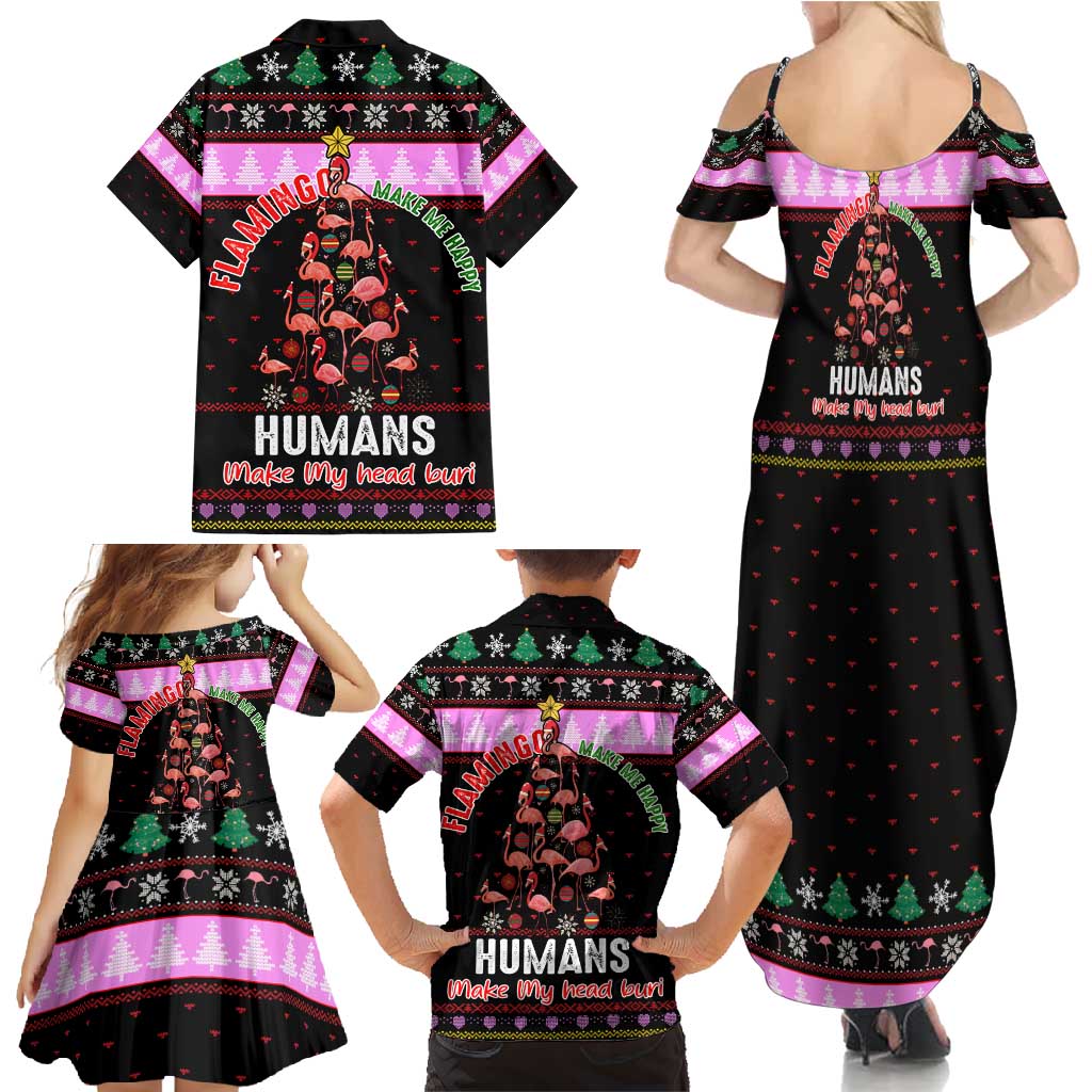 Flamingo Make Me Happy Christmas Family Matching Summer Maxi Dress and Hawaiian Shirt Funny Xmas Holiday Patterns - Wonder Print Shop