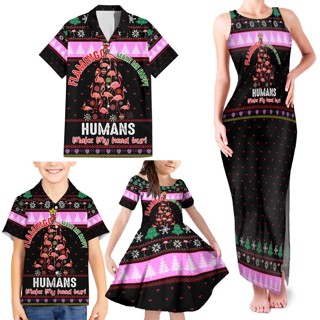 Flamingo Make Me Happy Christmas Family Matching Tank Maxi Dress and Hawaiian Shirt Funny Xmas Holiday Patterns - Wonder Print Shop