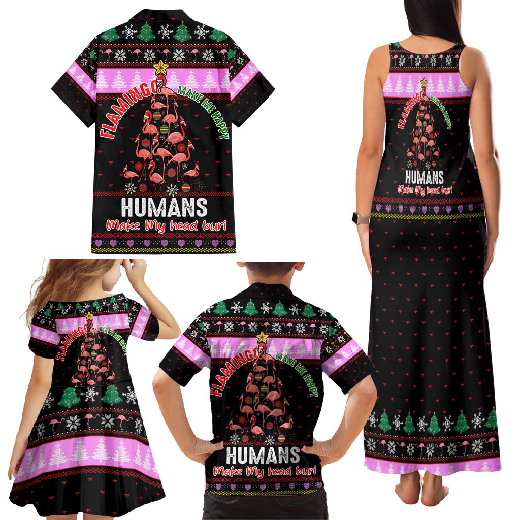 Flamingo Make Me Happy Christmas Family Matching Tank Maxi Dress and Hawaiian Shirt Funny Xmas Holiday Patterns - Wonder Print Shop