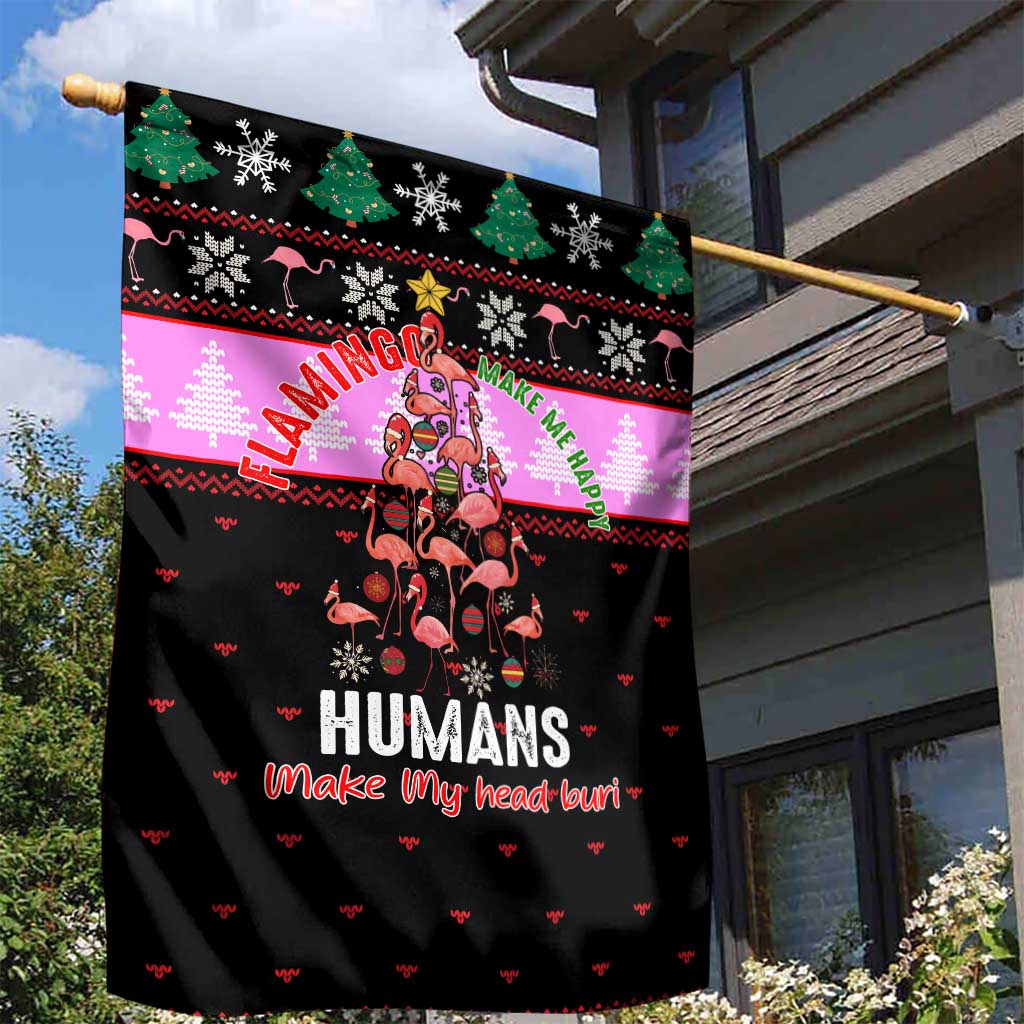 Flamingo Make Me Happy Christmas Garden Flag Funny Xmas Holiday Patterns - Wonder Print Shop