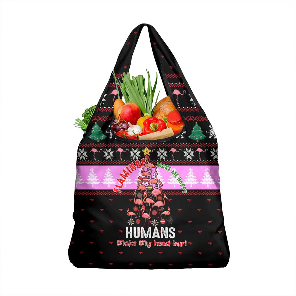 Flamingo Make Me Happy Christmas Grocery Bag Funny Xmas Holiday Patterns - Wonder Print Shop