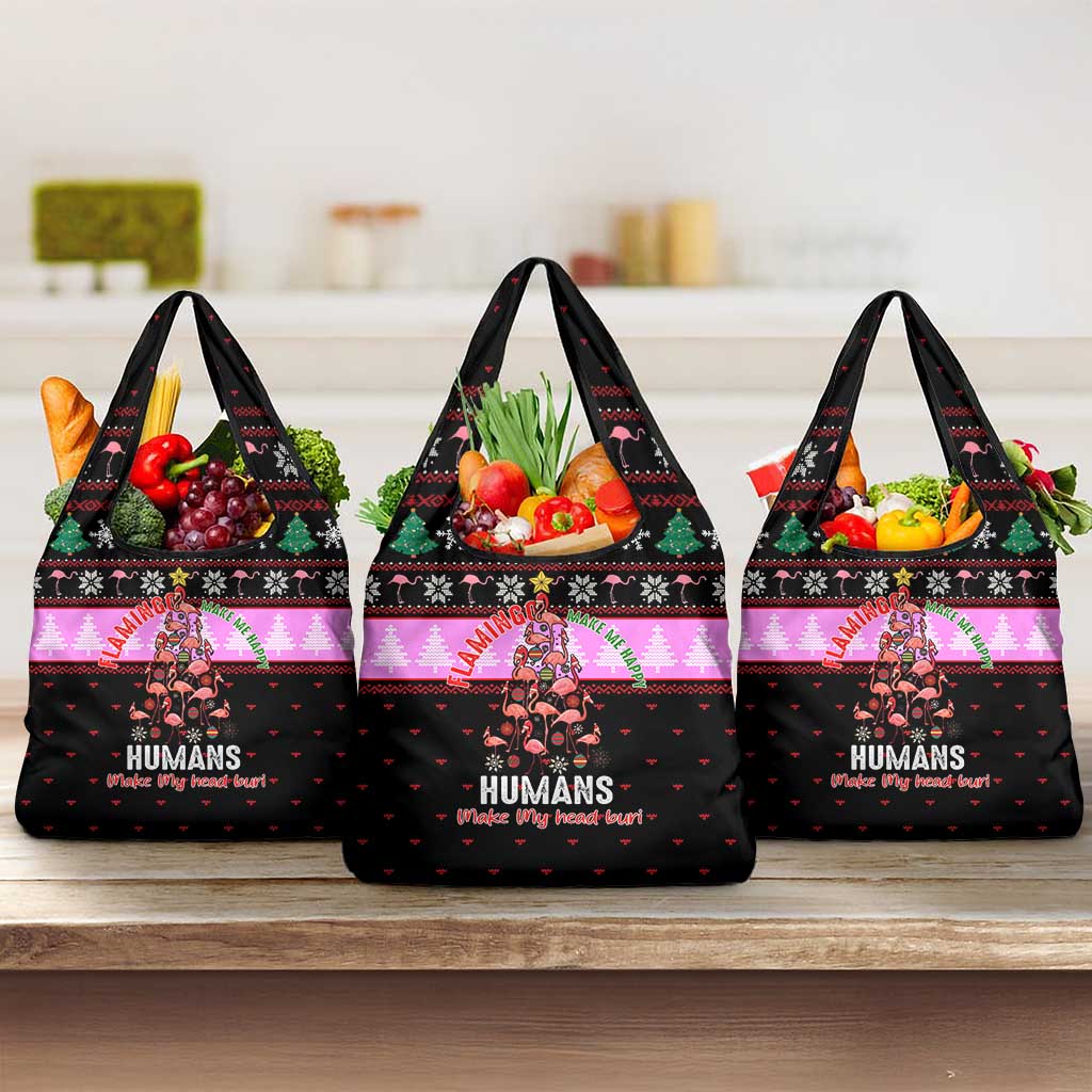 Flamingo Make Me Happy Christmas Grocery Bag Funny Xmas Holiday Patterns - Wonder Print Shop