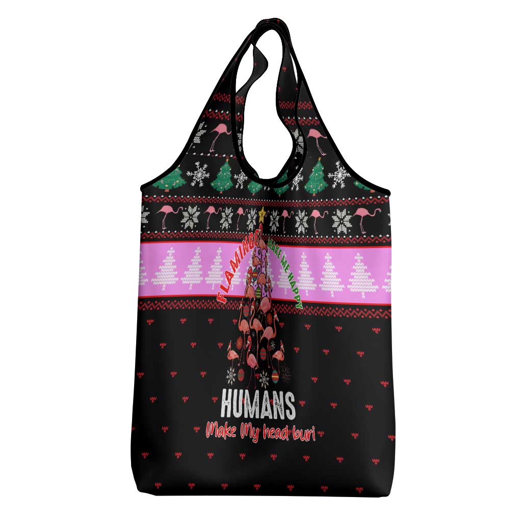 Flamingo Make Me Happy Christmas Grocery Bag Funny Xmas Holiday Patterns - Wonder Print Shop