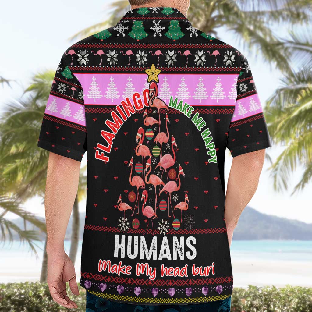Flamingo Make Me Happy Christmas Hawaiian Shirt Funny Xmas Holiday Patterns - Wonder Print Shop