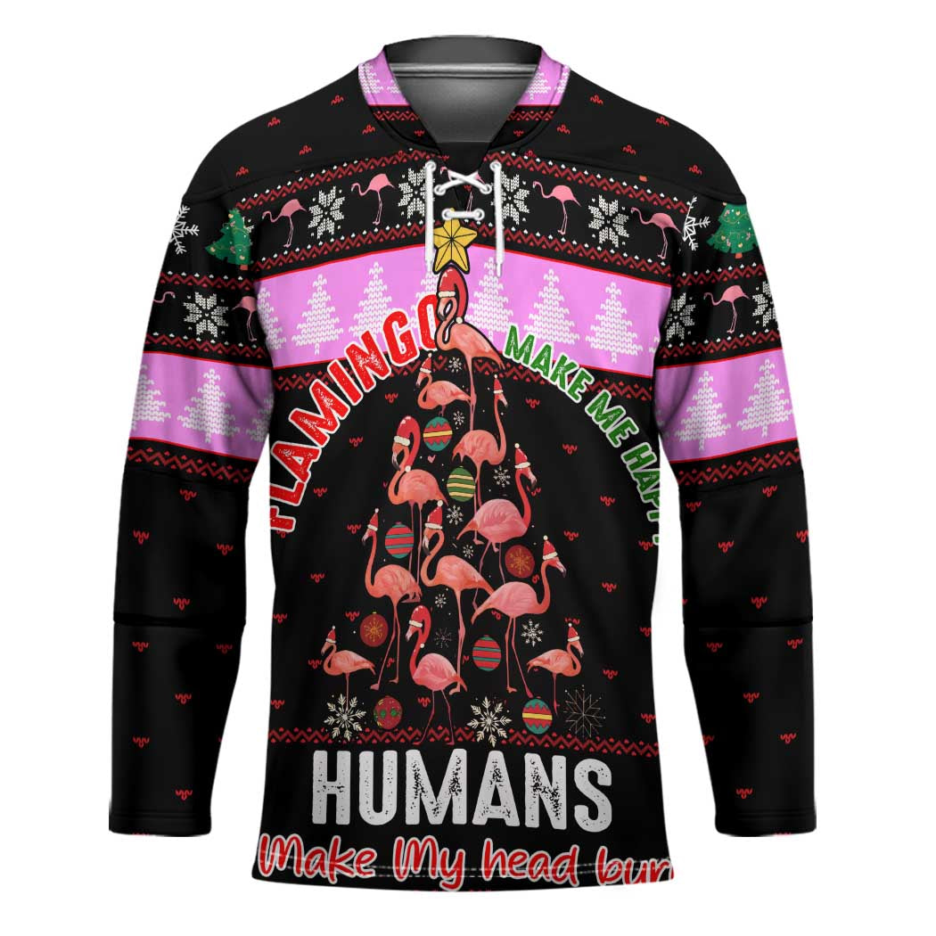 Flamingo Make Me Happy Christmas Hockey Jersey Funny Xmas Holiday Patterns - Wonder Print Shop