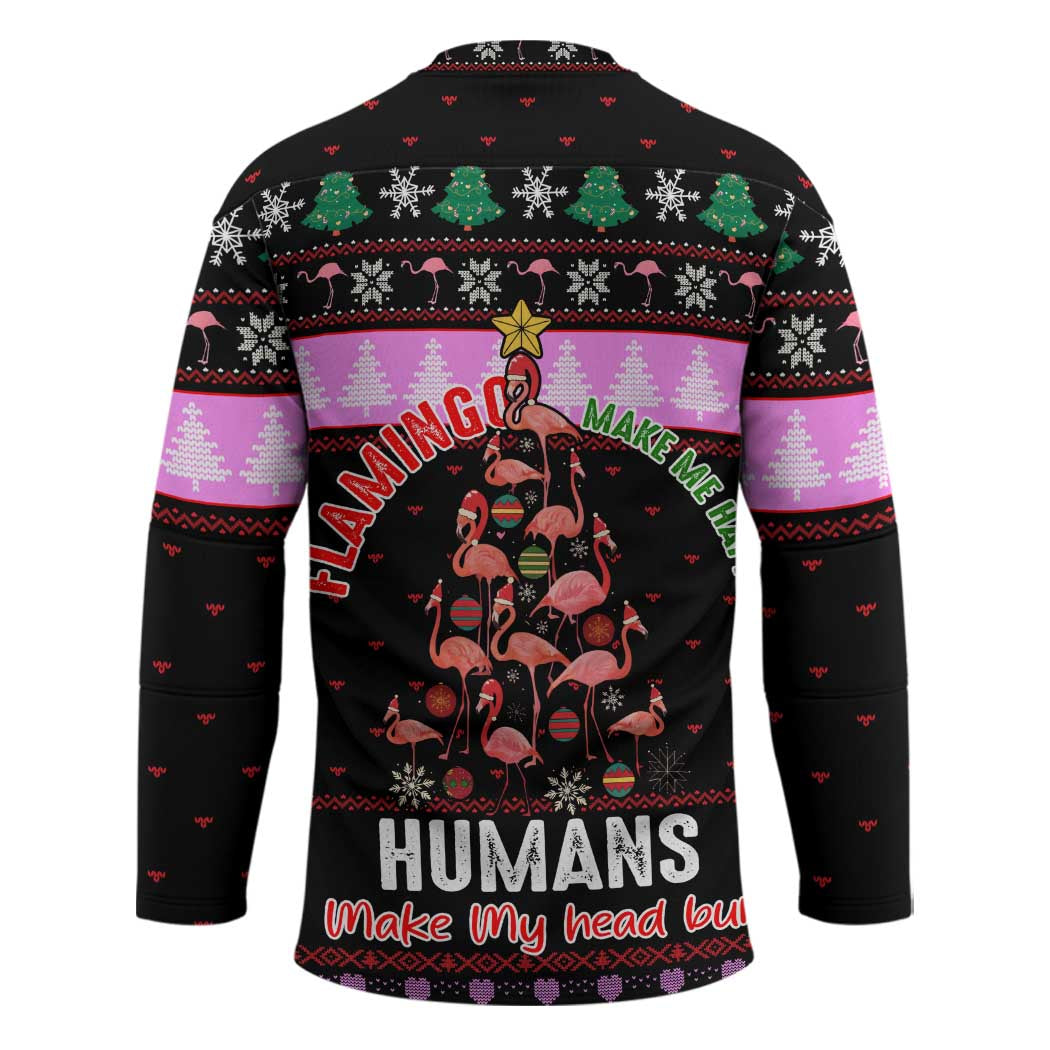 Flamingo Make Me Happy Christmas Hockey Jersey Funny Xmas Holiday Patterns - Wonder Print Shop
