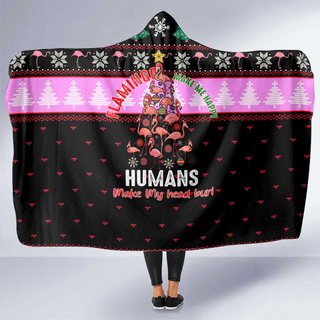 Flamingo Make Me Happy Christmas Hooded Blanket Funny Xmas Holiday Patterns - Wonder Print Shop