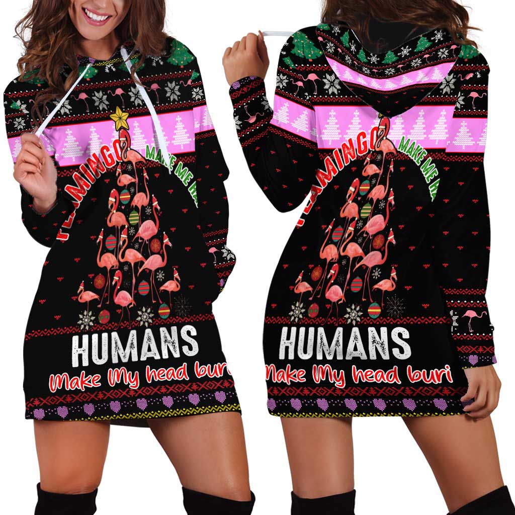 Flamingo Make Me Happy Christmas Hoodie Dress Funny Xmas Holiday Patterns - Wonder Print Shop