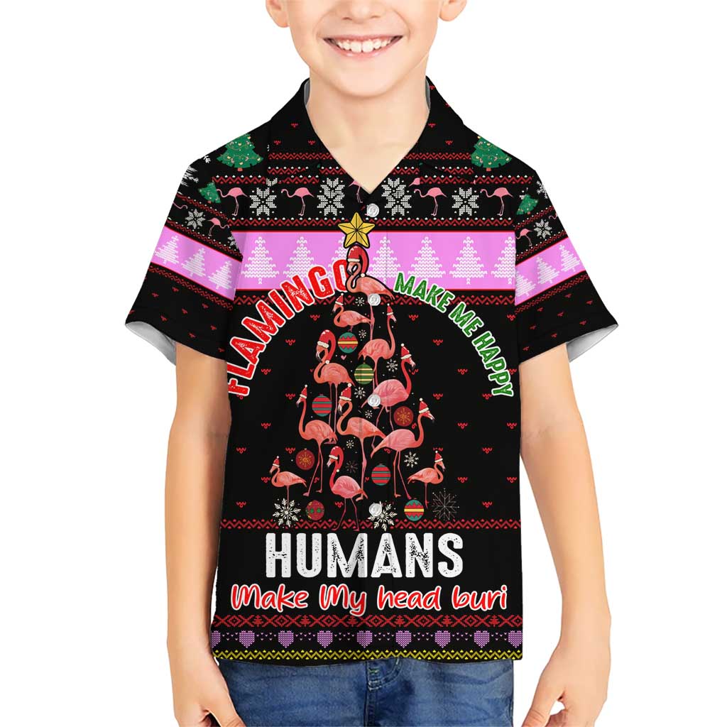 Flamingo Make Me Happy Christmas Kid Hawaiian Shirt Funny Xmas Holiday Patterns - Wonder Print Shop