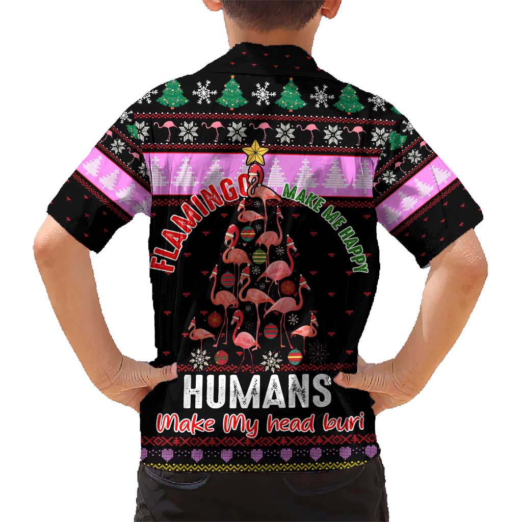 Flamingo Make Me Happy Christmas Kid Hawaiian Shirt Funny Xmas Holiday Patterns - Wonder Print Shop