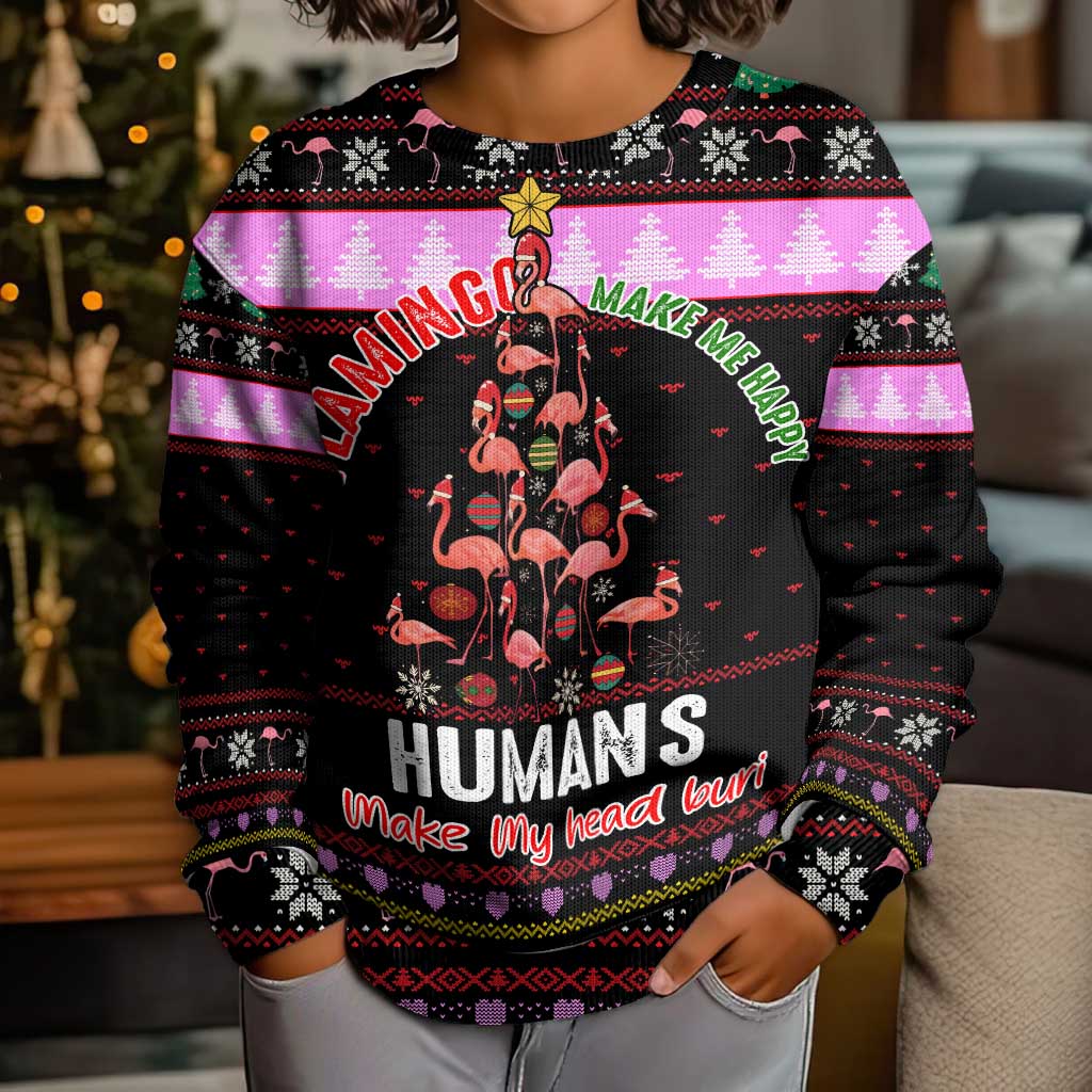 Flamingo Make Me Happy Christmas Kid Ugly Christmas Sweater Funny Xmas Holiday Patterns - Wonder Print Shop