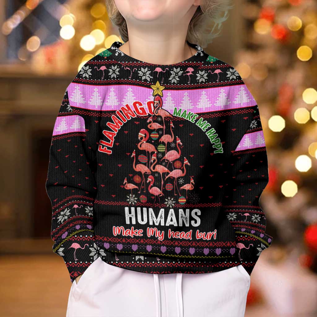 Flamingo Make Me Happy Christmas Kid Ugly Christmas Sweater Funny Xmas Holiday Patterns - Wonder Print Shop