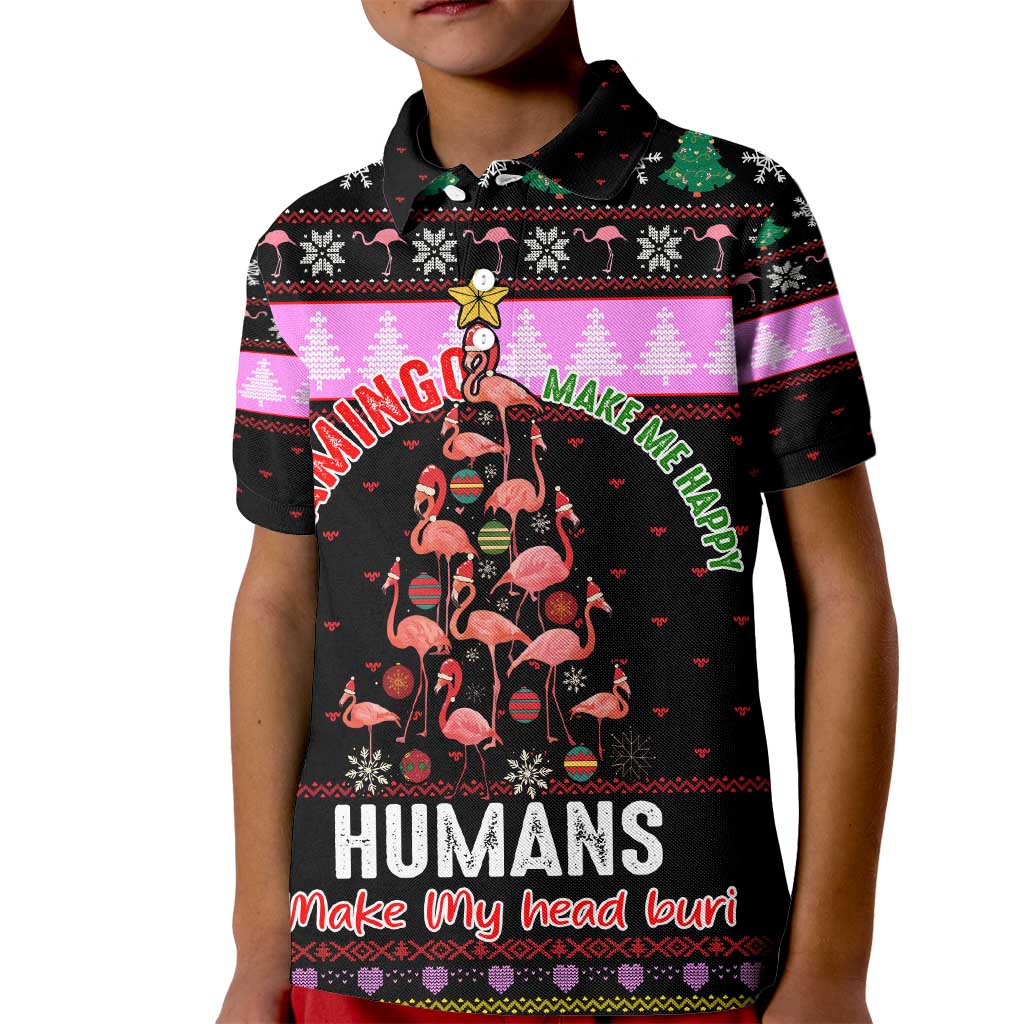 Flamingo Make Me Happy Christmas Kid Polo Shirt Funny Xmas Holiday Patterns - Wonder Print Shop