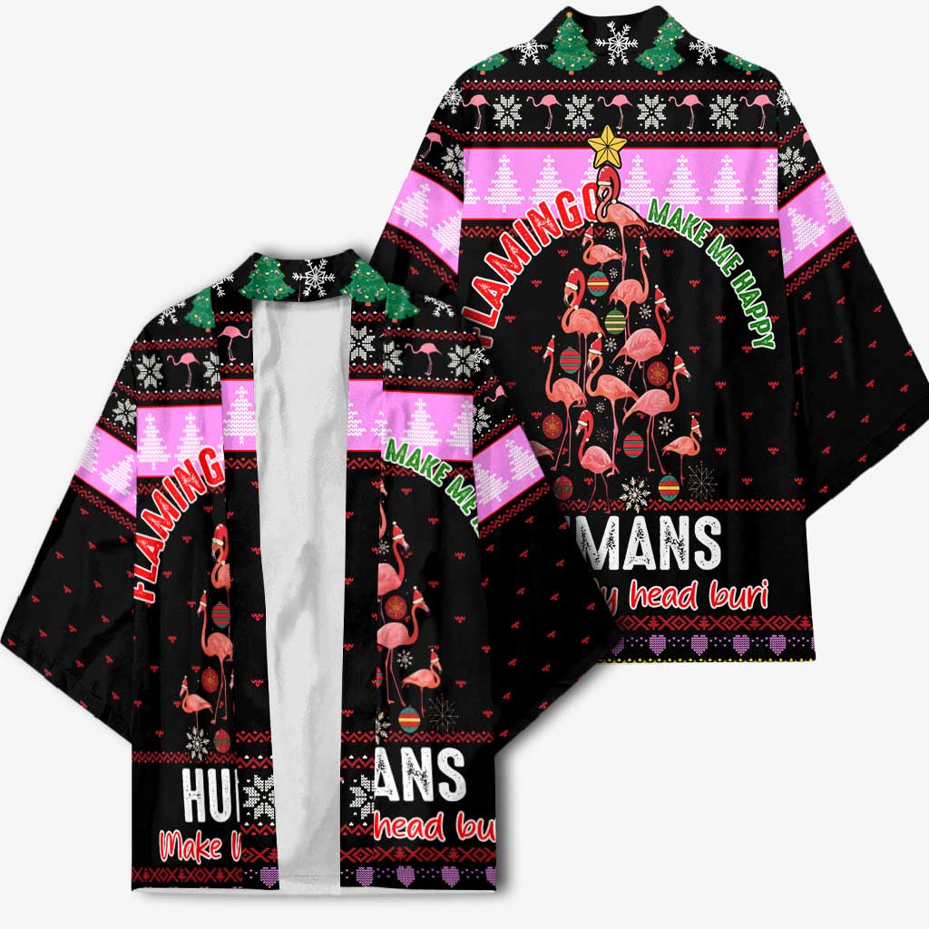 Flamingo Make Me Happy Christmas Kimono Funny Xmas Holiday Patterns - Wonder Print Shop