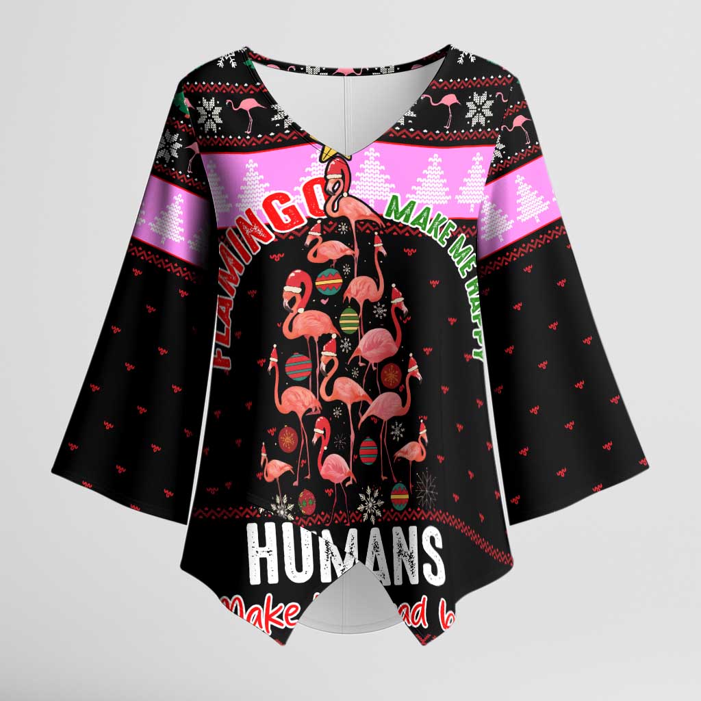 Flamingo Make Me Happy Christmas Kimono Sleeve Blouse Funny Xmas Holiday Patterns - Wonder Print Shop
