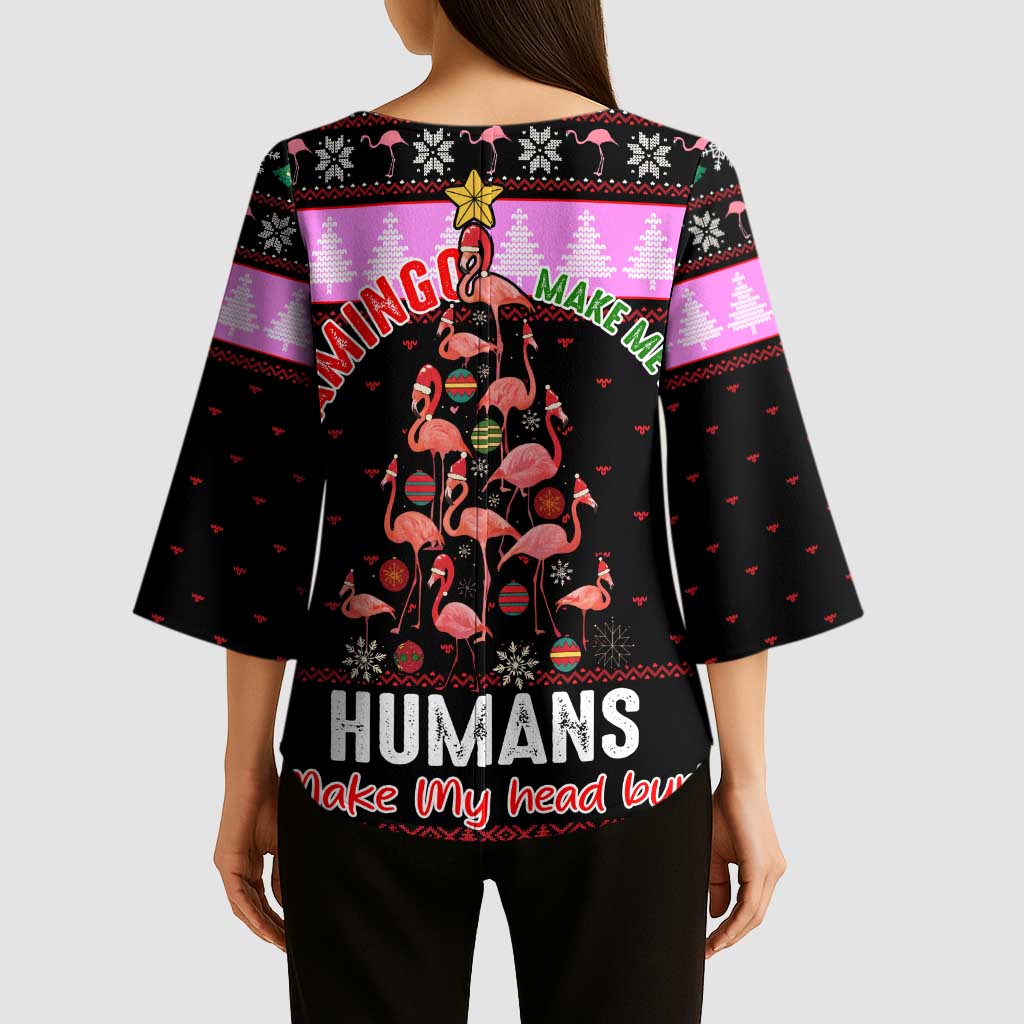 Flamingo Make Me Happy Christmas Kimono Sleeve Blouse Funny Xmas Holiday Patterns - Wonder Print Shop