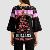 Flamingo Make Me Happy Christmas Kimono Sleeve Blouse Funny Xmas Holiday Patterns - Wonder Print Shop