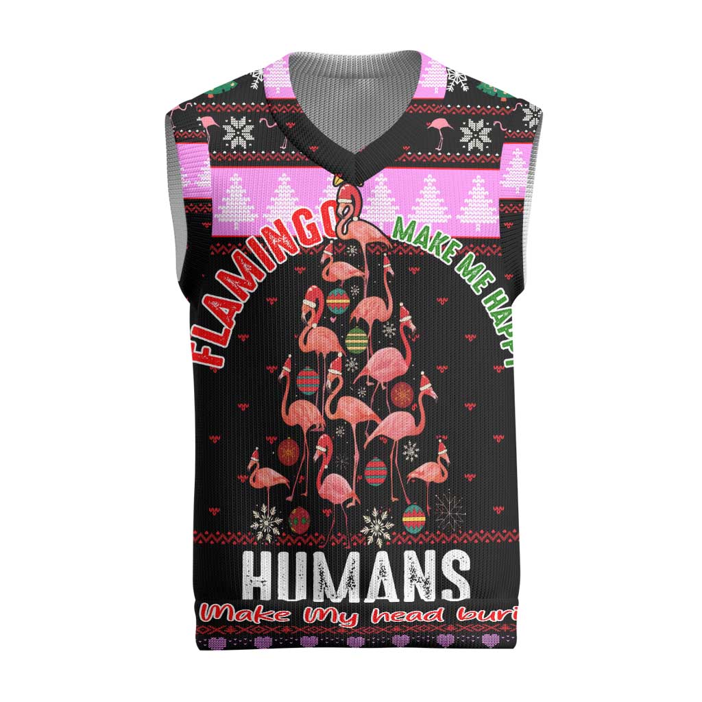 Flamingo Make Me Happy Christmas Knitted V-Neck Vest Funny Xmas Holiday Patterns - Wonder Print Shop