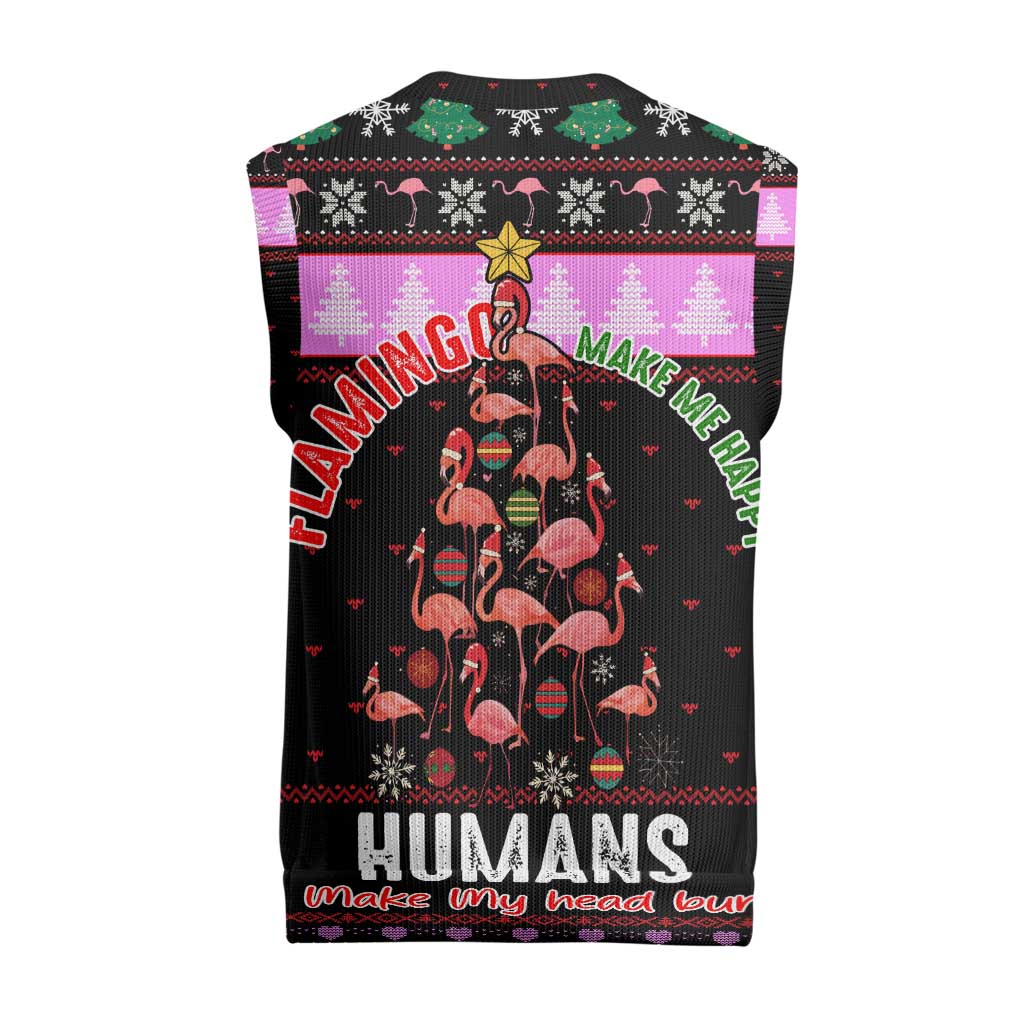 Flamingo Make Me Happy Christmas Knitted V-Neck Vest Funny Xmas Holiday Patterns - Wonder Print Shop