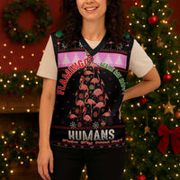 Flamingo Make Me Happy Christmas Knitted V-Neck Vest Funny Xmas Holiday Patterns - Wonder Print Shop