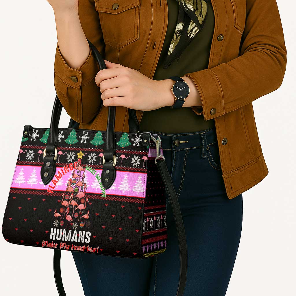 Flamingo Make Me Happy Christmas Leather Bag Funny Xmas Holiday Patterns - Wonder Print Shop