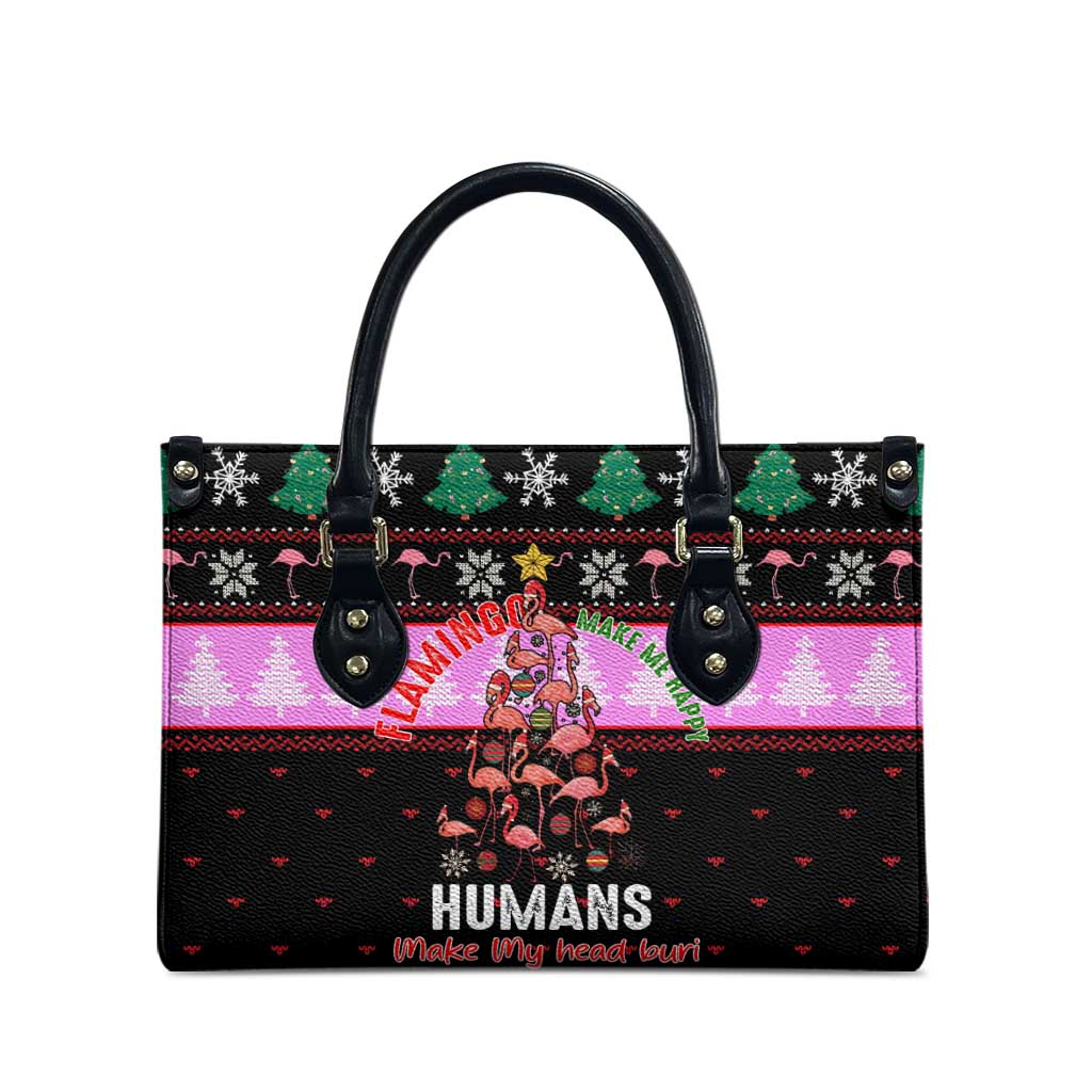 Flamingo Make Me Happy Christmas Leather Bag Funny Xmas Holiday Patterns - Wonder Print Shop