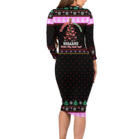 Flamingo Make Me Happy Christmas Long Sleeve Bodycon Dress Funny Xmas Holiday Patterns - Wonder Print Shop