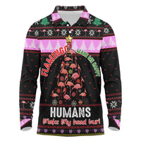 Flamingo Make Me Happy Christmas Long Sleeve Polo Shirt Funny Xmas Holiday Patterns - Wonder Print Shop
