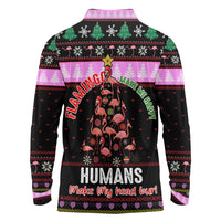 Flamingo Make Me Happy Christmas Long Sleeve Polo Shirt Funny Xmas Holiday Patterns - Wonder Print Shop