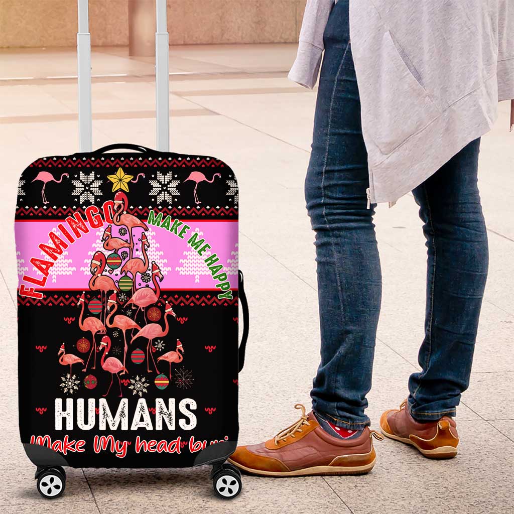 Flamingo Make Me Happy Christmas Luggage Cover Funny Xmas Holiday Patterns - Wonder Print Shop